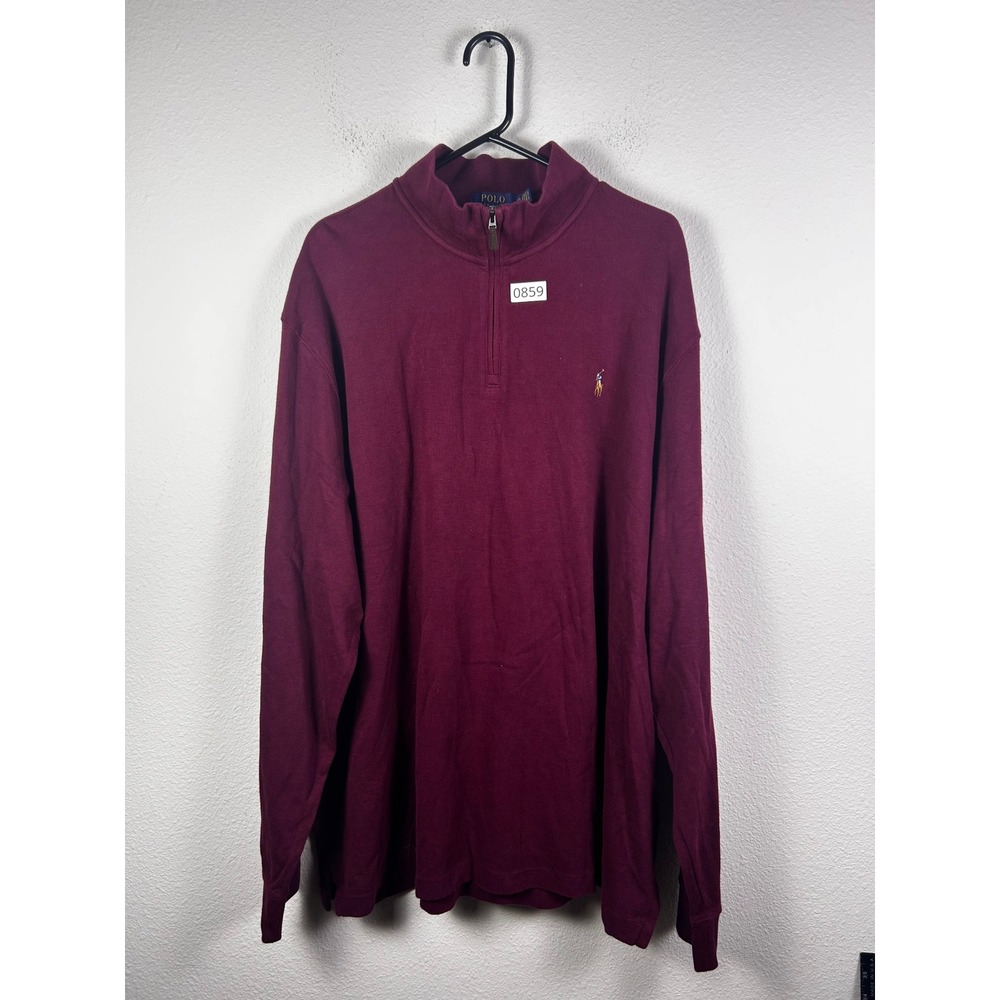 Polo Ralph Lauren Estate Rib Quarter Zip Pullover Maroon XXL TTG Men Long Sleeve